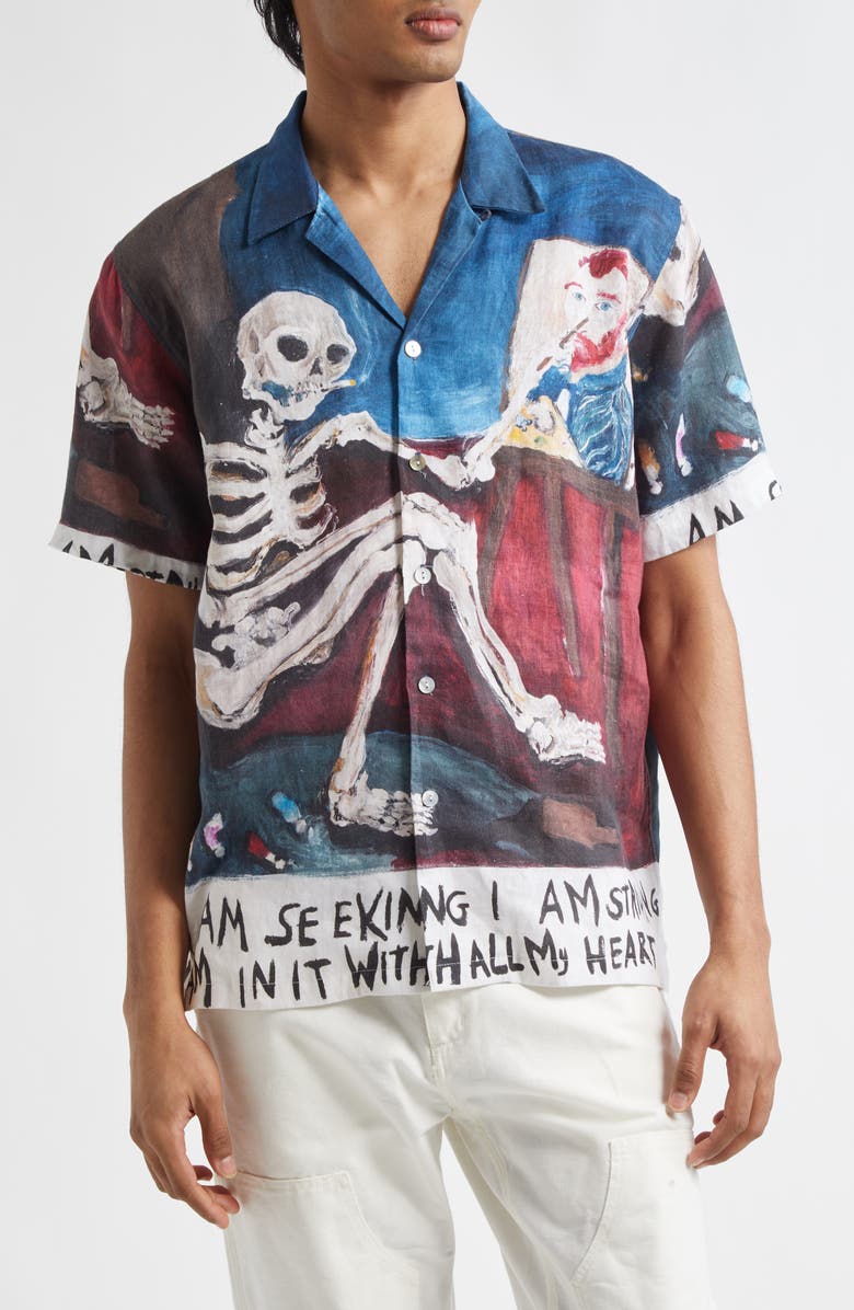 ENDLESS JOY Vincent French Linen Button-Up Shirt, Main, color, Blue Multi