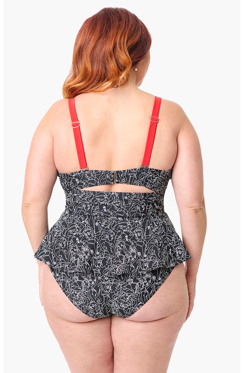 Unique Vintage Plus Size Peplum Solana Tankini Swim Top, Alternate, color, Black Princess Print