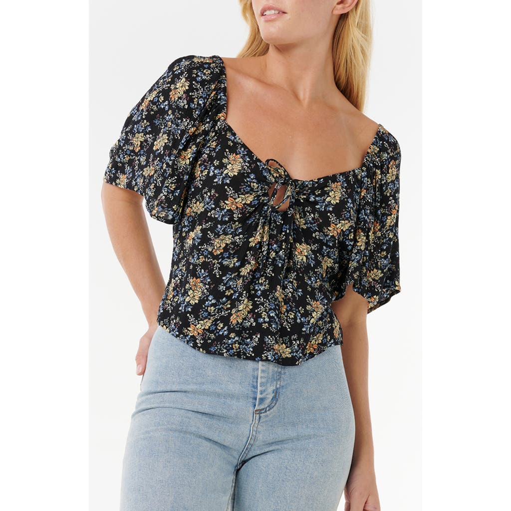 Rip Curl Pacific Rider Floral Flutter Sleeve Top In Multi