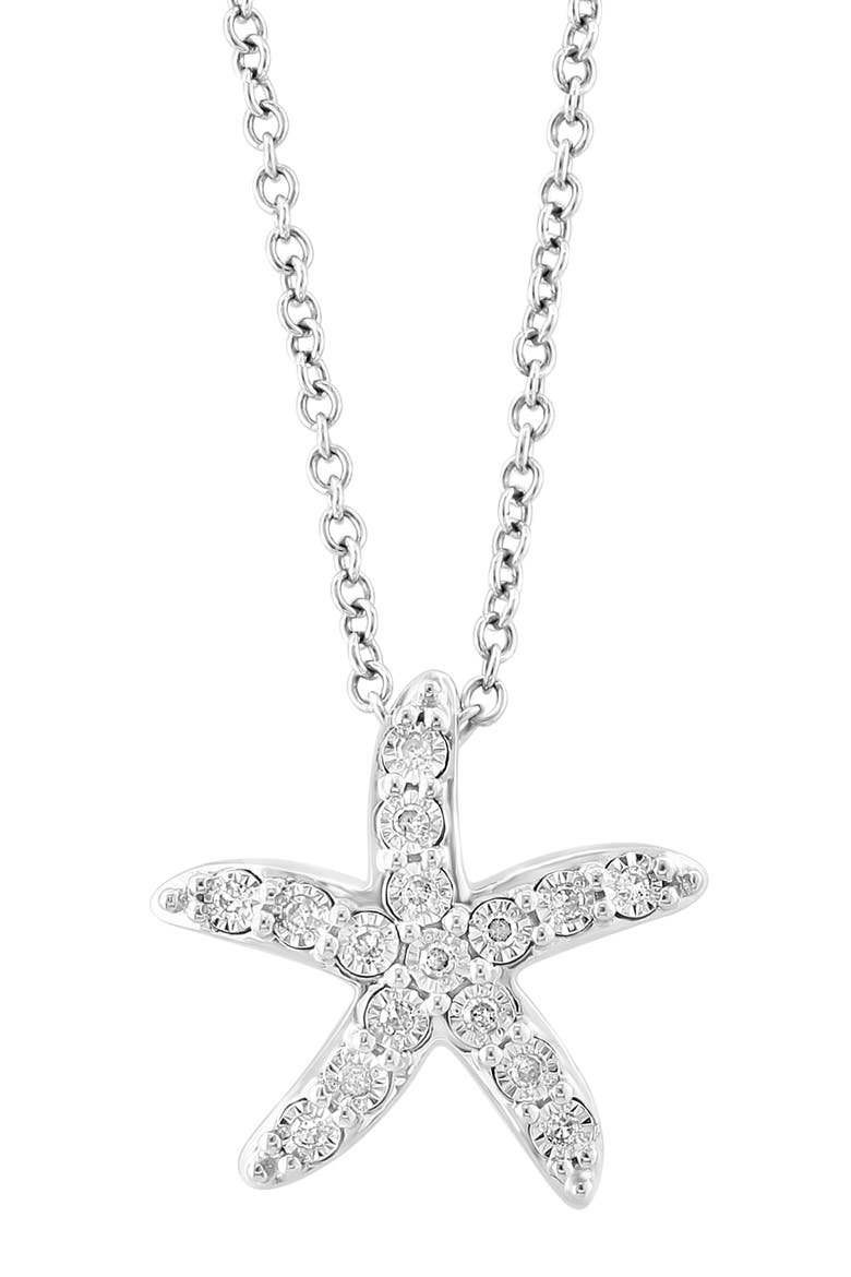 Sterling Silver Diamond Starfish Pendant Necklace - 0.14ct., Alternate, color, SILVER