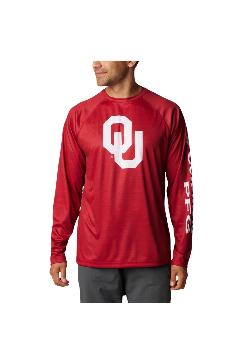 Men's Columbia  Crimson Oklahoma Sooners PFG Terminal Tackle Omni-Shade Raglan Long Sleeve T-Shirt, Main, color, Crimson