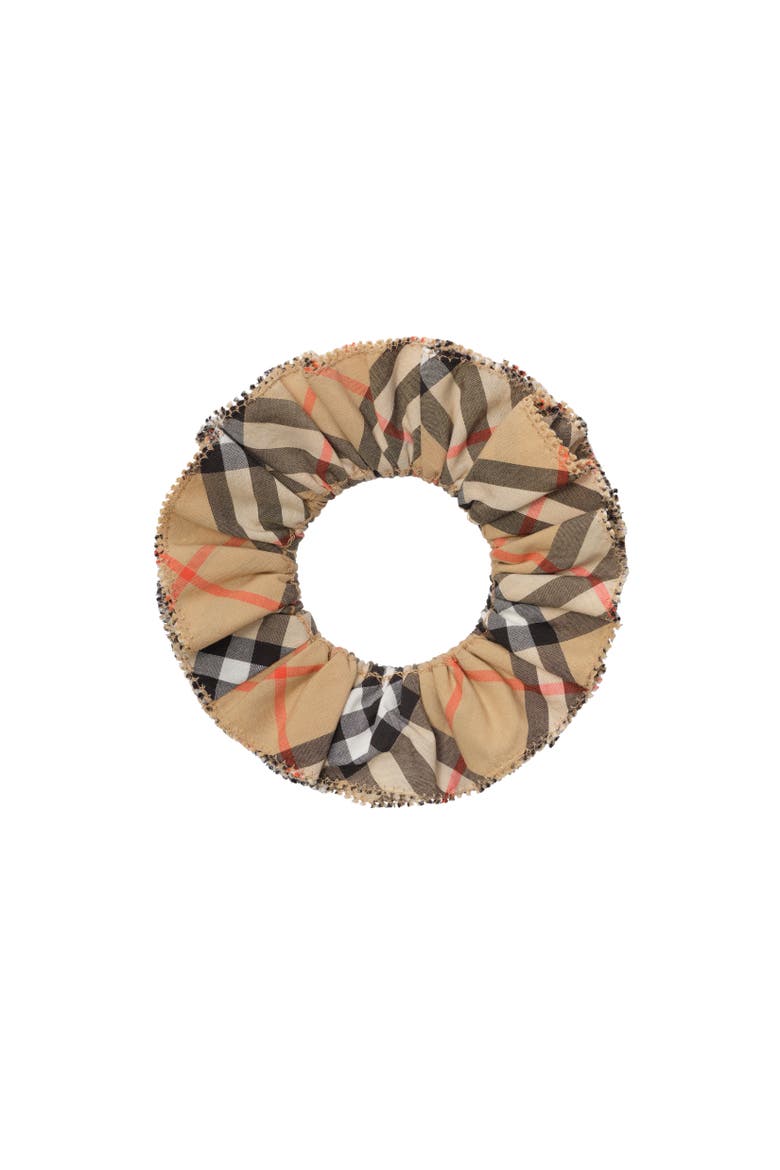Check Cotton Scrunchie, Alternate, color, Sand beige
