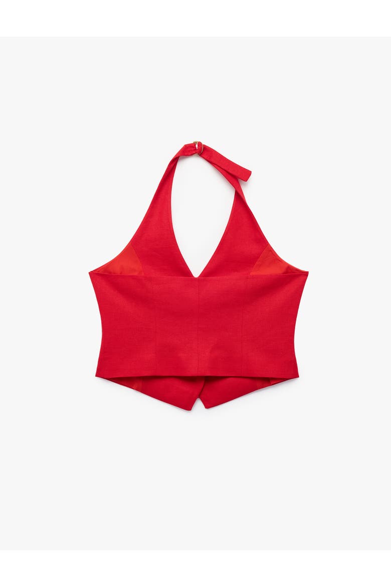 Linen Blend Halter Neck Button Vest, Alternate, color, RED