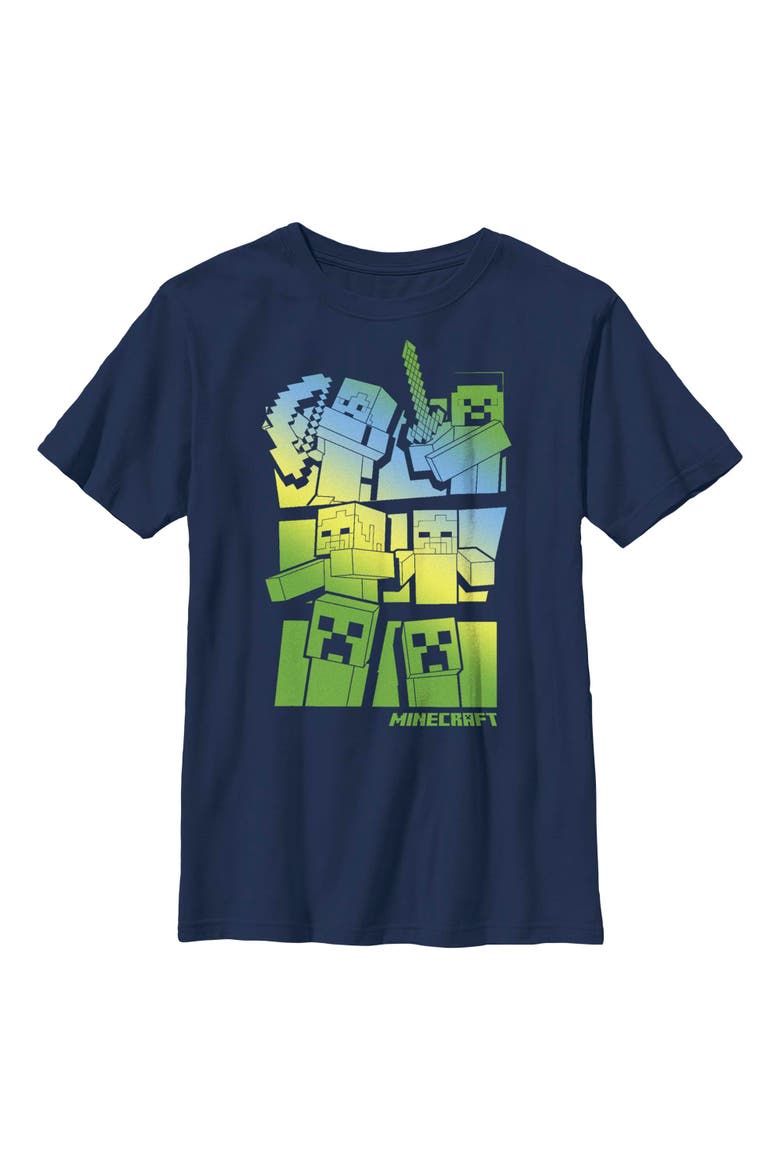 Boy's Minecraft Steve and Alex Vs. Mobs Graphic Tee, Main, color, Navy Blue