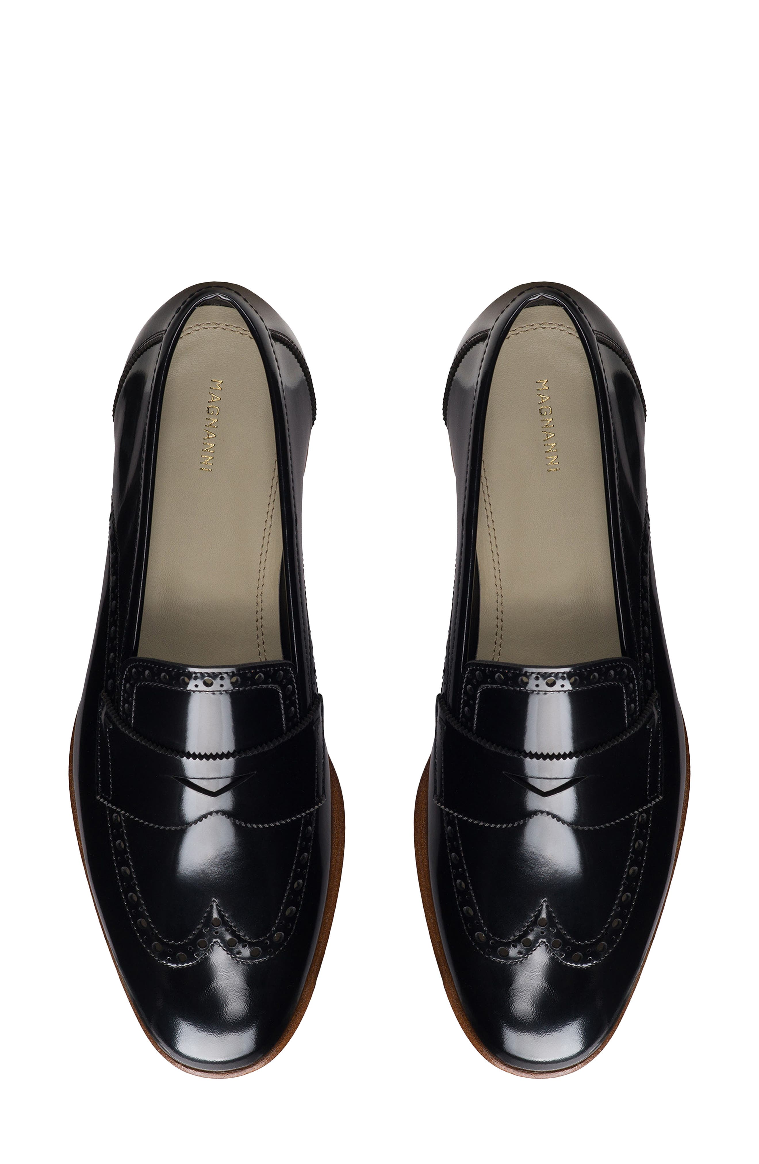 Magnanni Cassandra Wingtip Penny Loafer, Alternate, color, Black