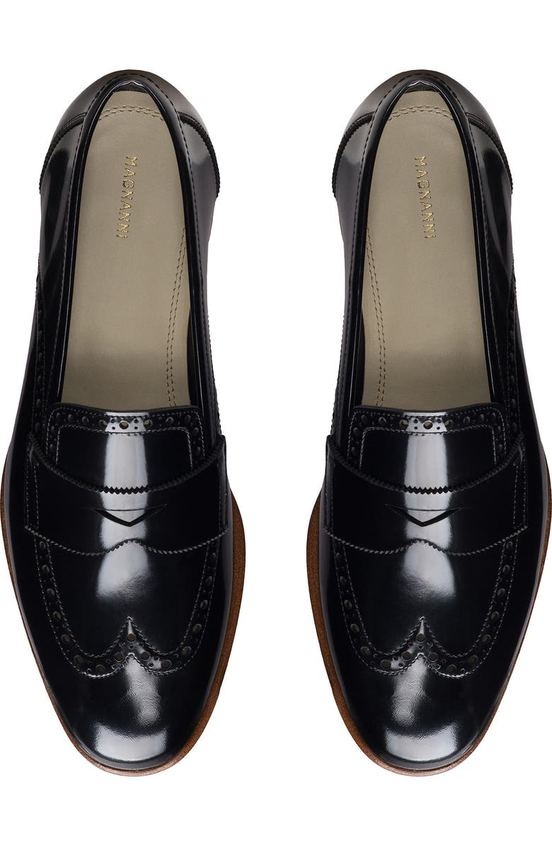 Magnanni Cassandra Wingtip Penny Loafer, Alternate, color, Black