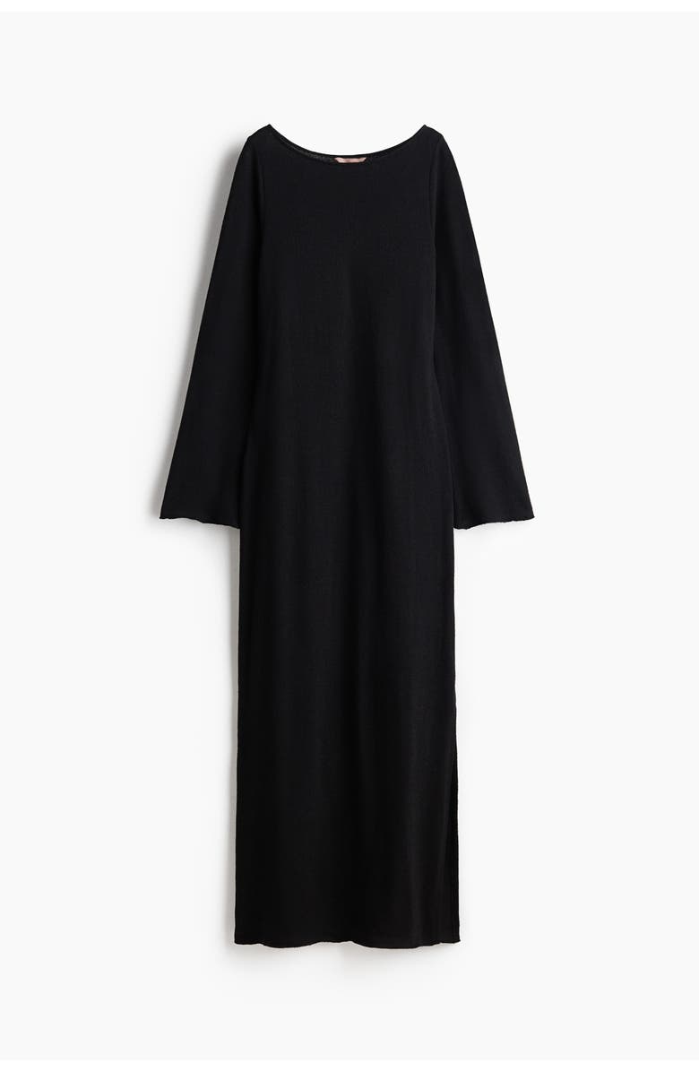 H&M Fine-knit boat-neck dress, Alternate, color, Black