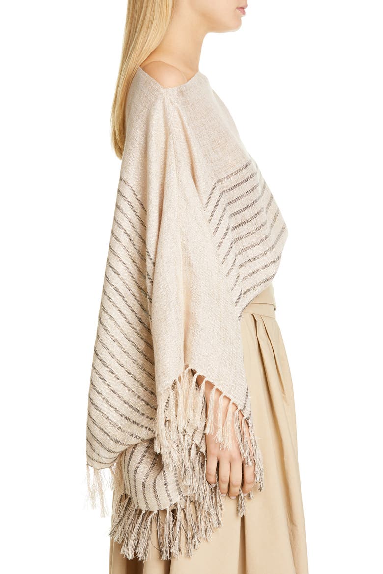 Metallic Stripe Linen Blend Poncho, Alternate, color, BEIGE BLACK