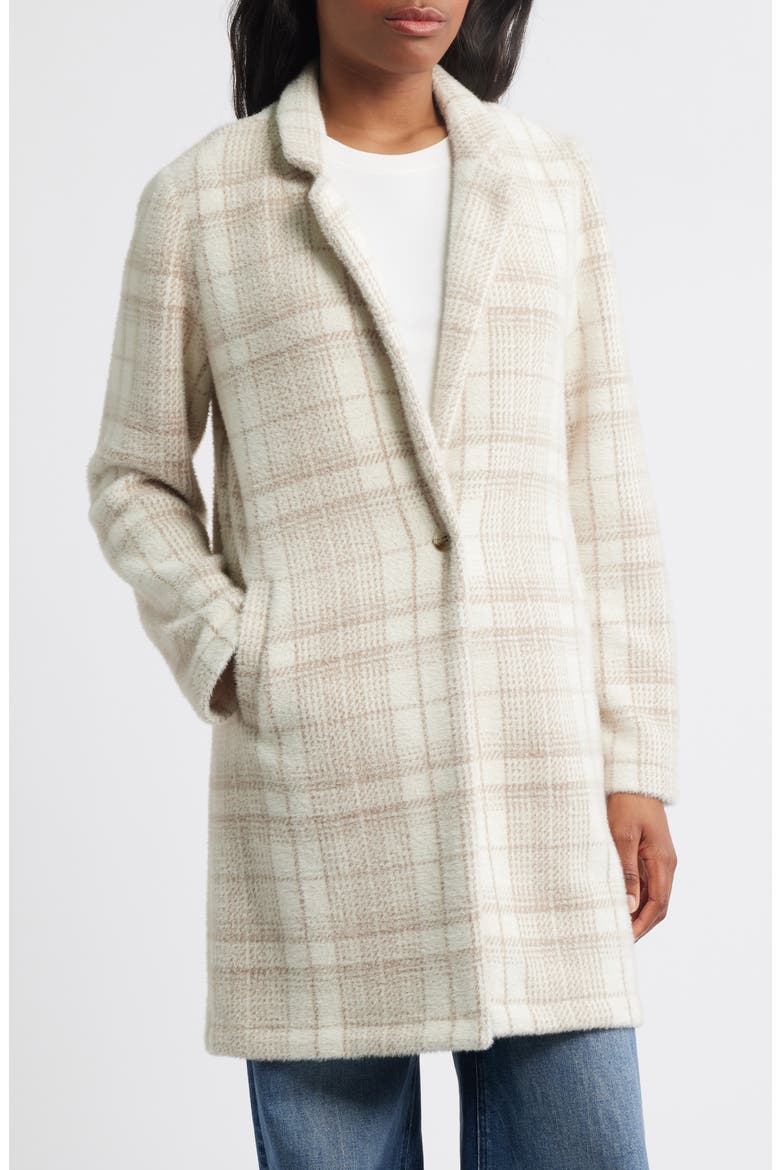 Plaid Coat with Bib Hoodie, Alternate, color, BEIGE COMBO