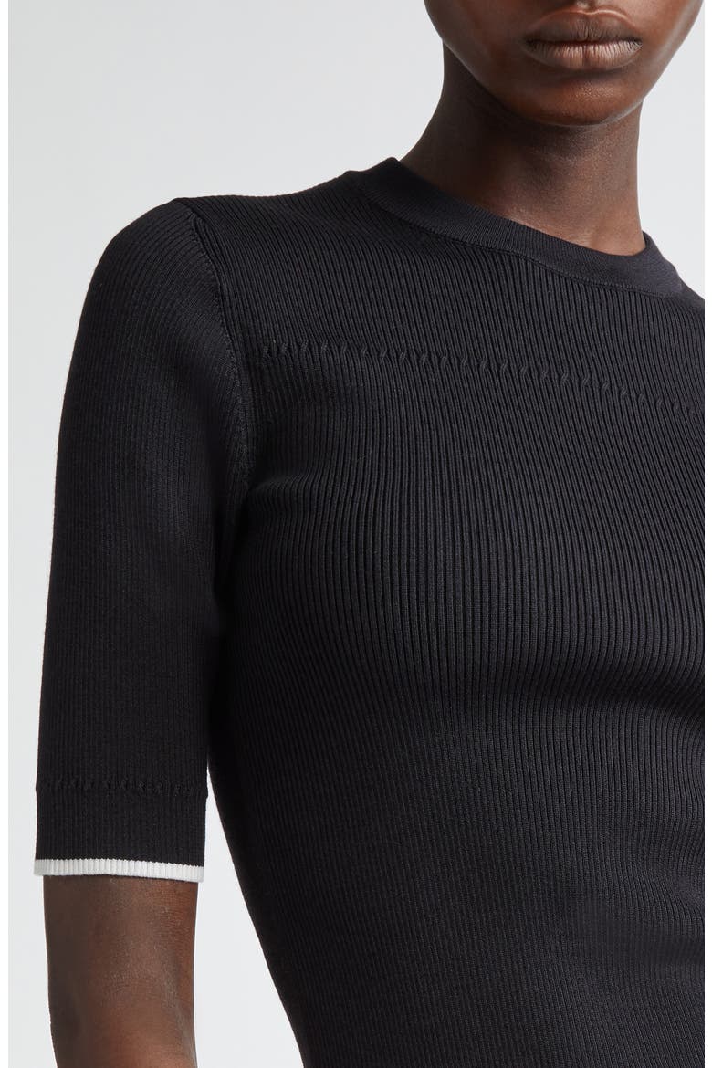 Tipped Virgin Wool & Silk Rib Sweater, Alternate, color, BLACK
