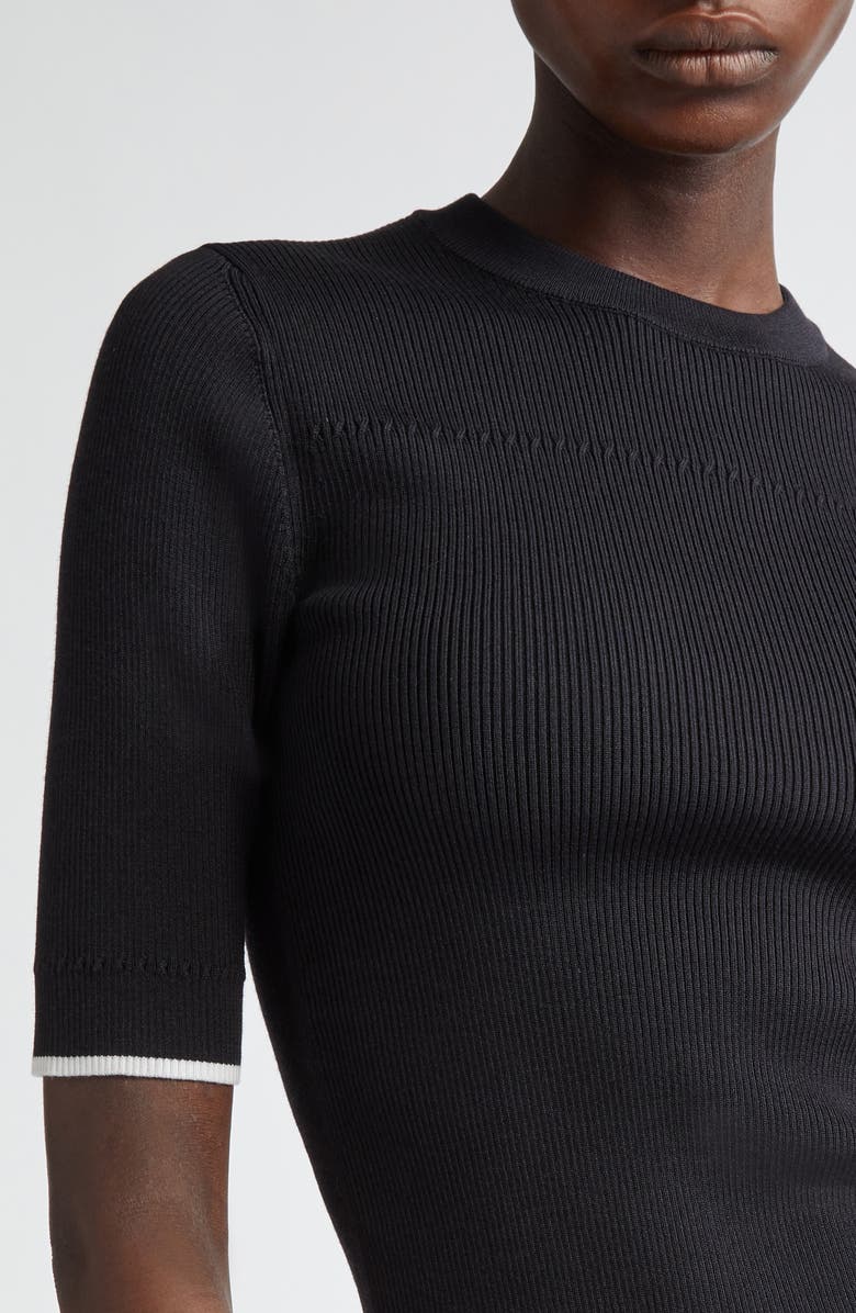 Thom Browne Tipped Virgin Wool & Silk Rib Sweater, Alternate, color,