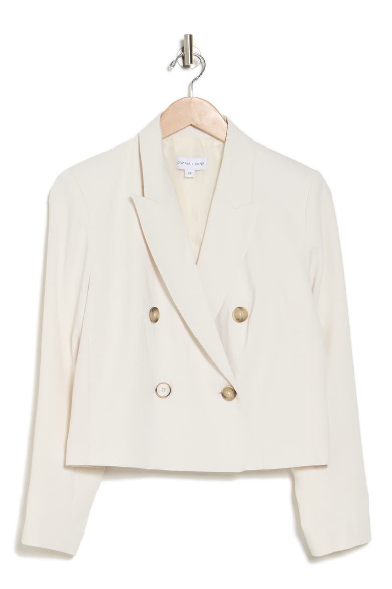 Double Breasted Crop Blazer, Alternate, color, EGGSHELL