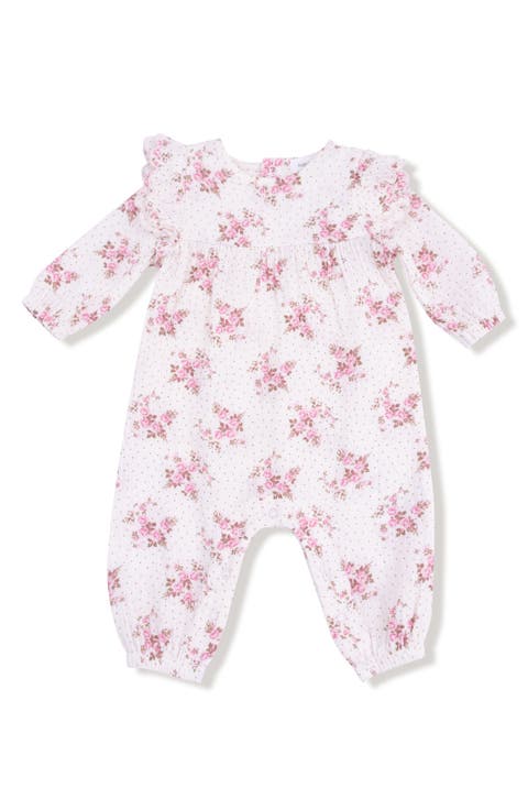 Belle Rosette Dot Print Organic Cotton Muslin Romper (Baby)