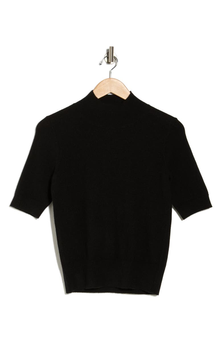 Magaschoni Cashmere Mock Neck Elbow Sleeve Sweater, Alternate, color, Black