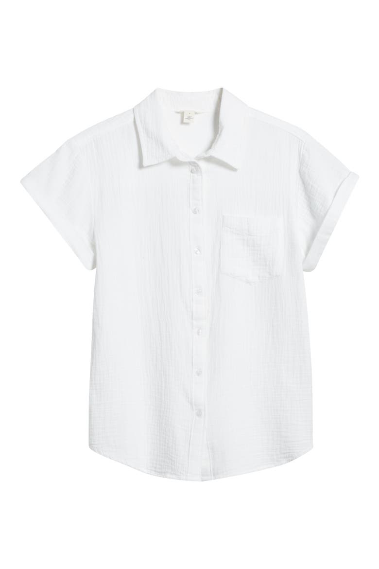 Cotton Gauze Camp Shirt, Alternate, color, WHITE