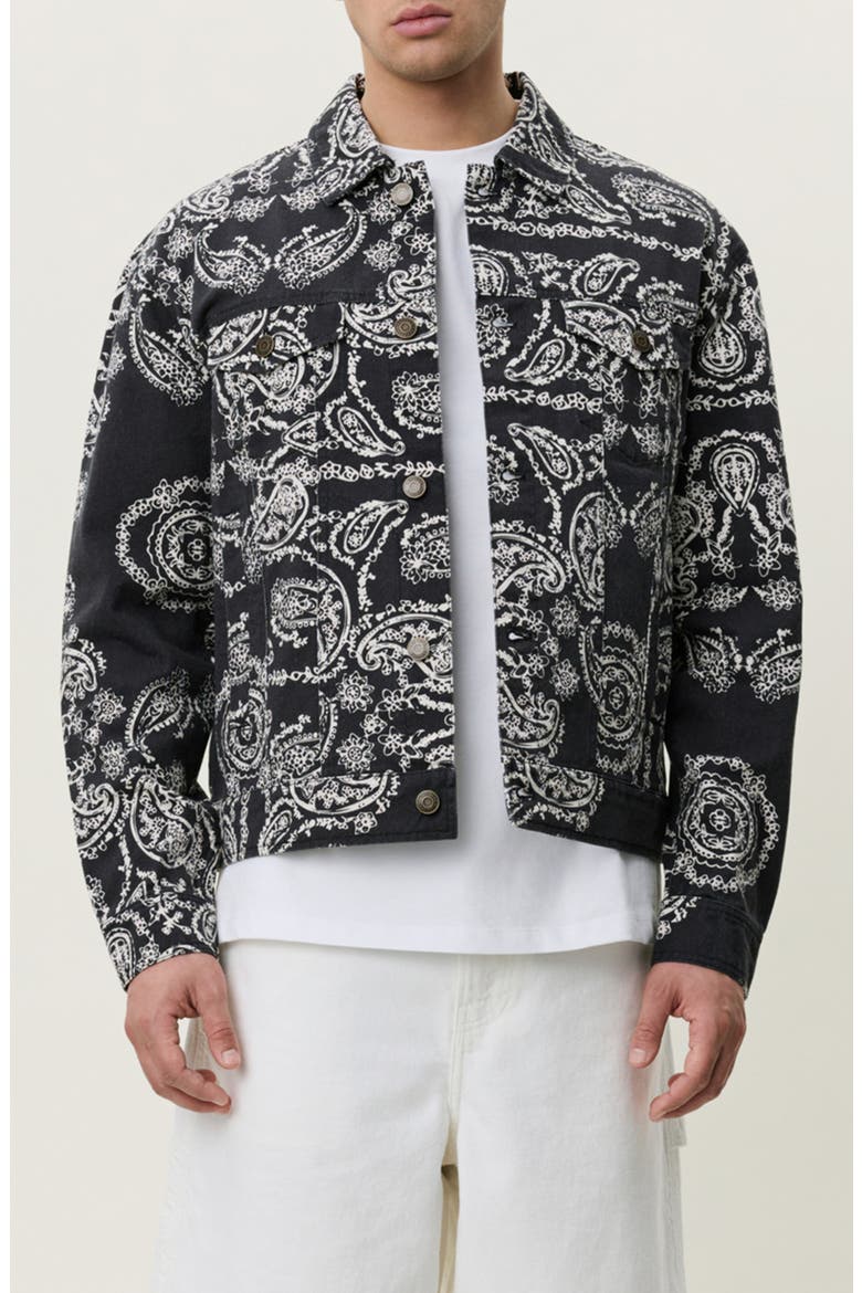 Paisley Cotton Twill Shirt Jacket, Main, color, BLACK MULTI