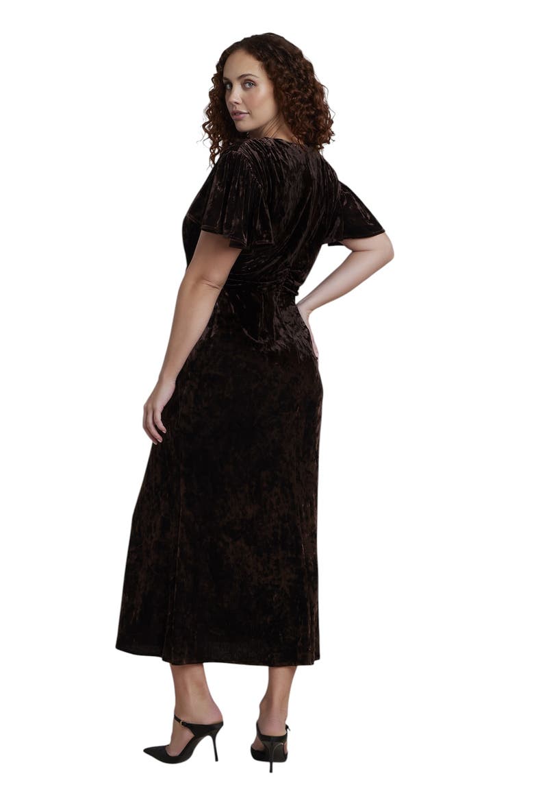 Crushed Velvet Strong Shoulder Maxi Dress (plus), Alternate, color, BROWN
