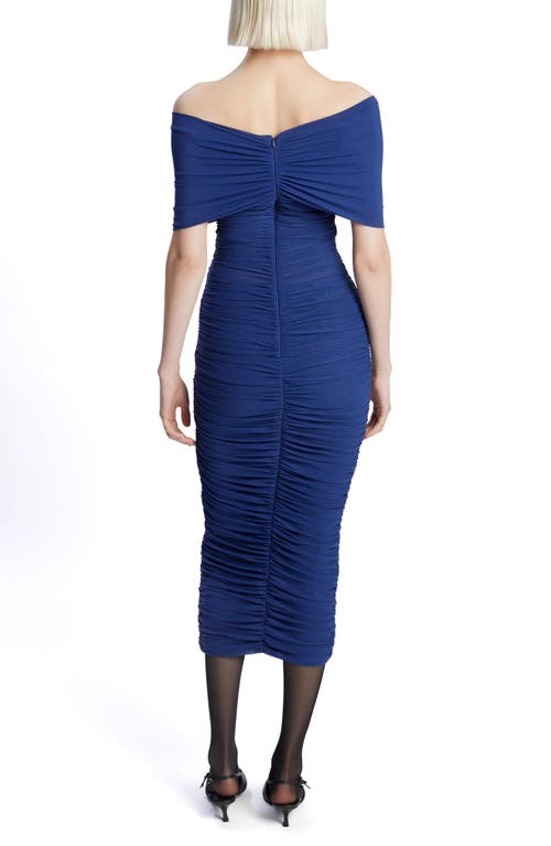 Bardot Vespera Off The Shoulder Mesh Midi Dress In Royal Blue