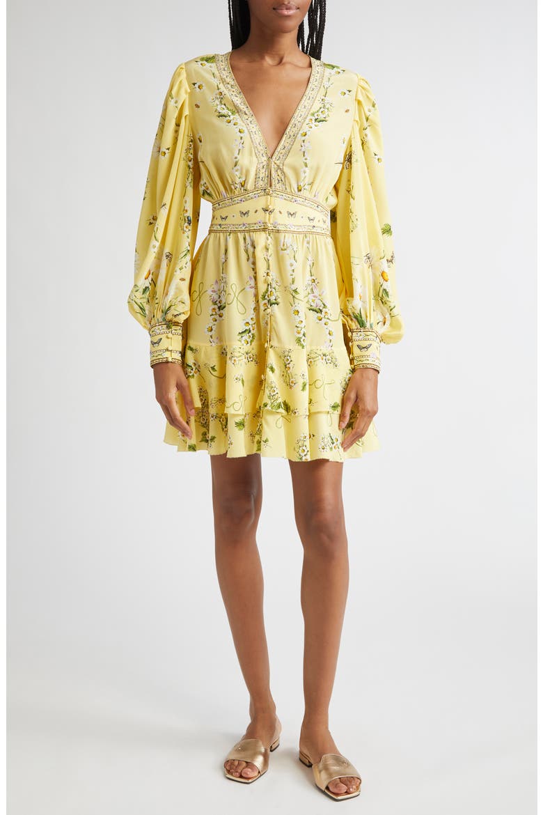 Daisy Chains Button Front Long Sleeve Silk Minidress, Main, color, DAISY CHAINS