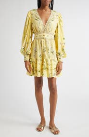 Camilla Daisy Chains Button Front Long Sleeve Silk Minidress