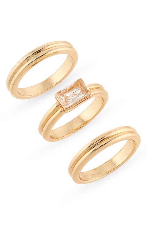 Set of 3 Cubic Zirconia Textured Band Rings