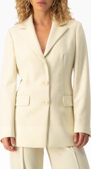 IVONNE Fitted Single-Breasted Long-Line Blazer with Golden Crest Buttons