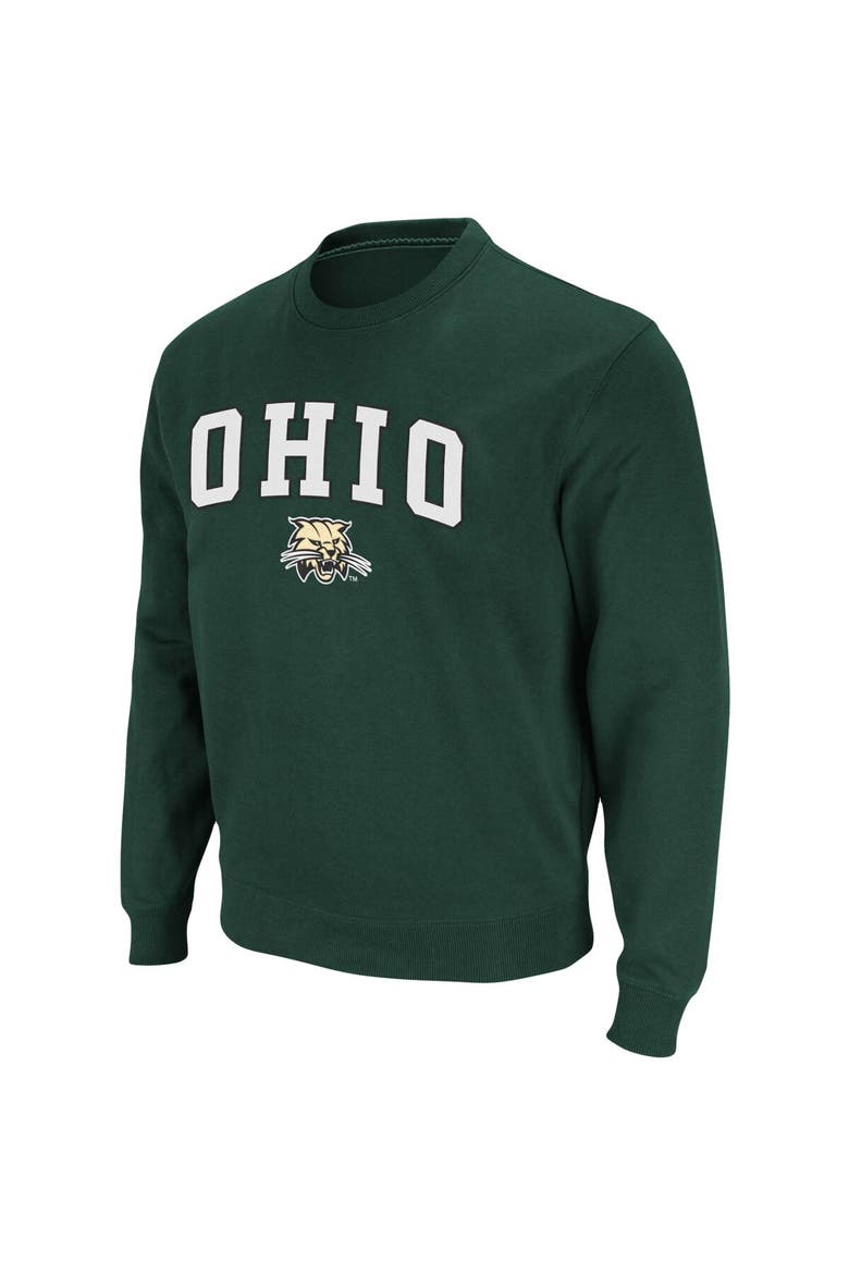 Men's Colosseum Green Ohio Bobcats Arch & Logo Tackle Twill Pullover Sweatshirt, Alternate, color, Green