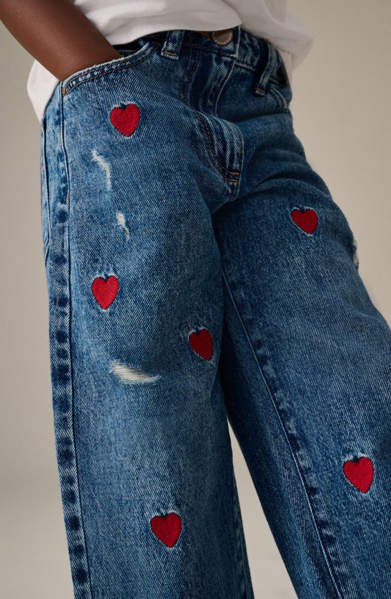 NEXT Kids' Heart Embroidered Barrel Jeans, Alternate, color, 