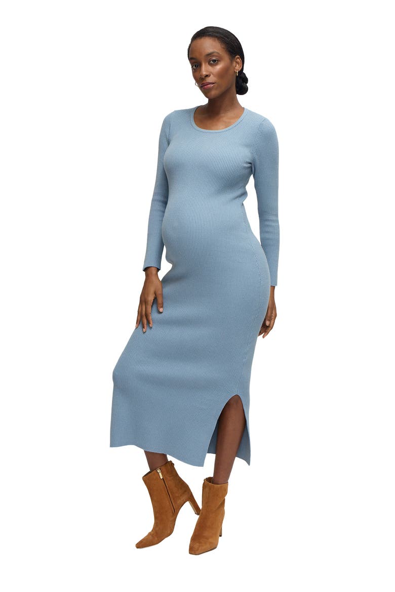 The Long Sleeve Ribbed Sweater Midi Maternity Dress, Alternate, color, Blue Gray