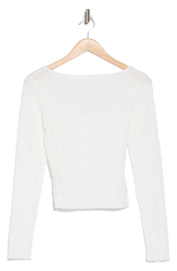 Elodie Long Sleeve Textured Crop Top In White