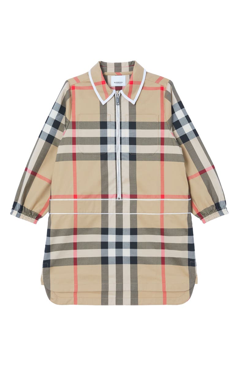 Burberry Kids' Callie Check Stretch Cotton Dress, Main, color,