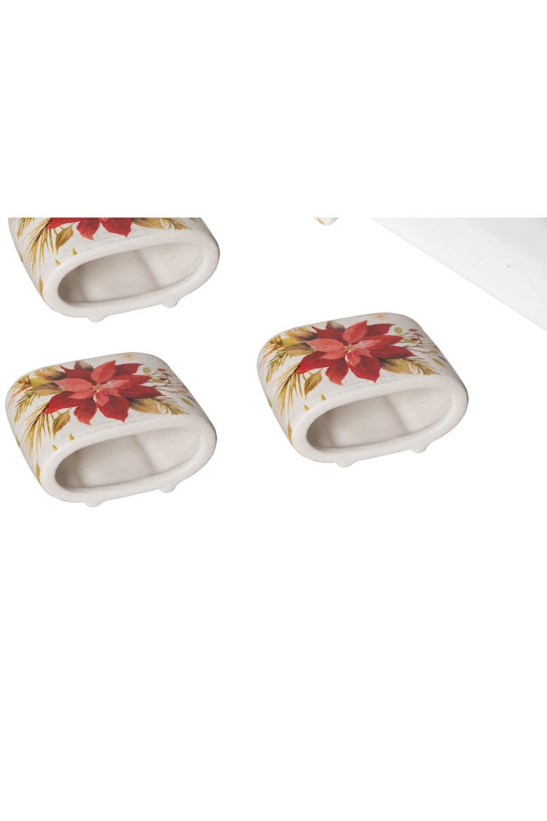 Red Poinsettia Christmas Decorative Napkin Ring Set of 4, Alternate, color, Orange