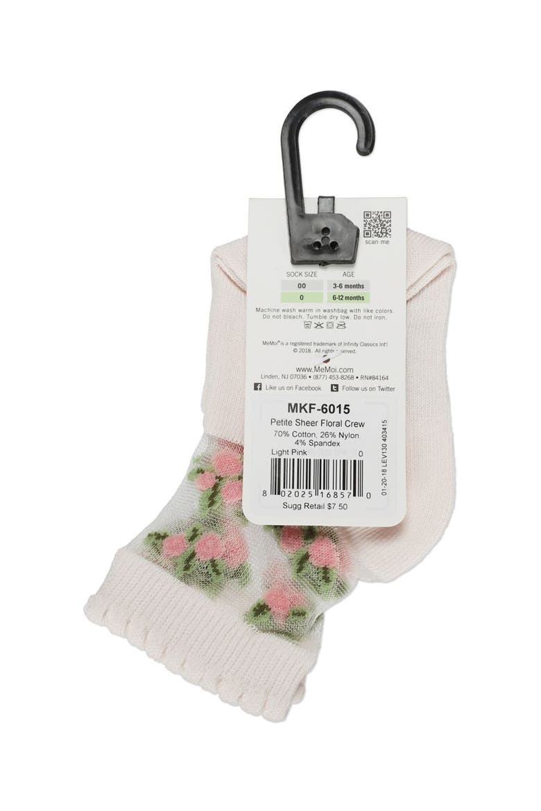 Peek-A-Boo Sheer Floral Crew Socks, Alternate, color, Light Pink
