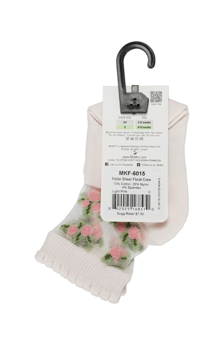 MeMoi Peek-A-Boo Sheer Floral Crew Socks, Alternate, color, Light Pink