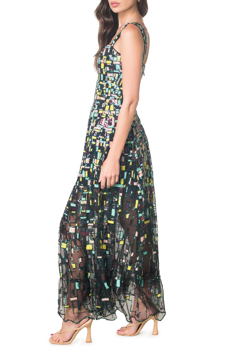 Anabel Sequin Fit & Flare Gown, Alternate, color, SEAFOAM MULTI