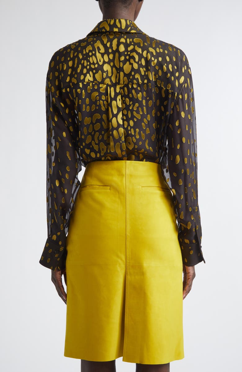 FERRAGAMO Devoré Silk Blend Georgette Button-Up Shirt, Alternate, color, Expresso/ Brasswood