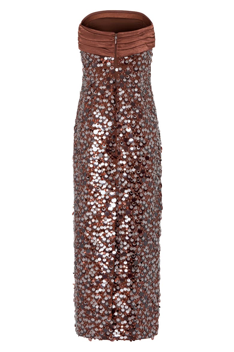 Hana Strapless Sequin Maxi Dress, Alternate, color, DARK BROWN