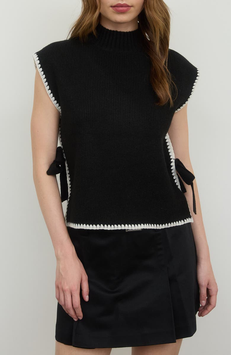 Blu Pepper Side Bow Cap Sleeve Sweater, Main, color, Black