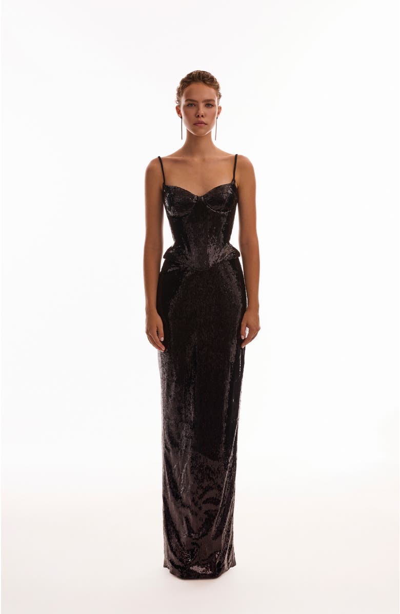 Milla Sensational spaghetti straps sequined corset, Alternate, color, Black