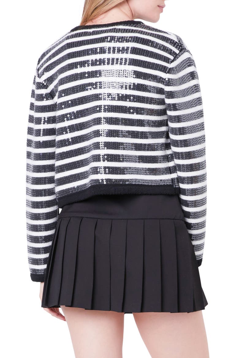 Sequin Stripe Cardigan, Alternate, color, BLACK/ IVORY