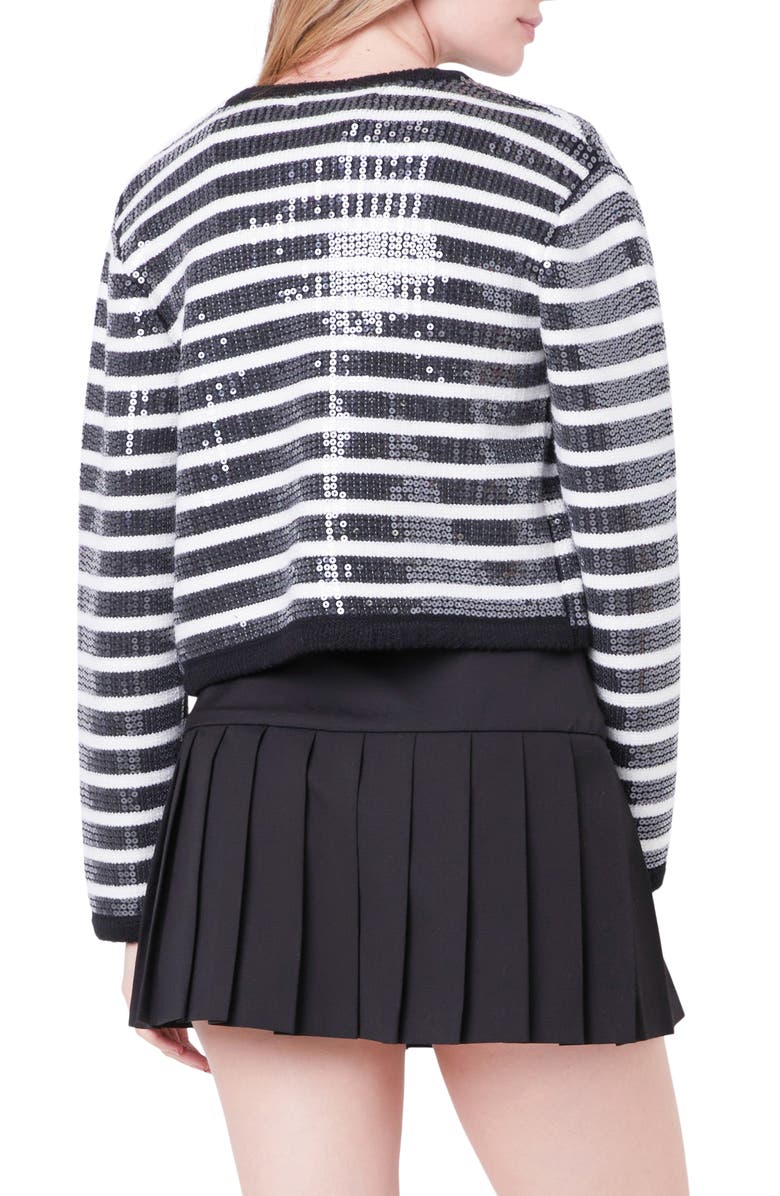 English Factory Sequin Stripe Cardigan, Alternate, color, Black/ Ivory