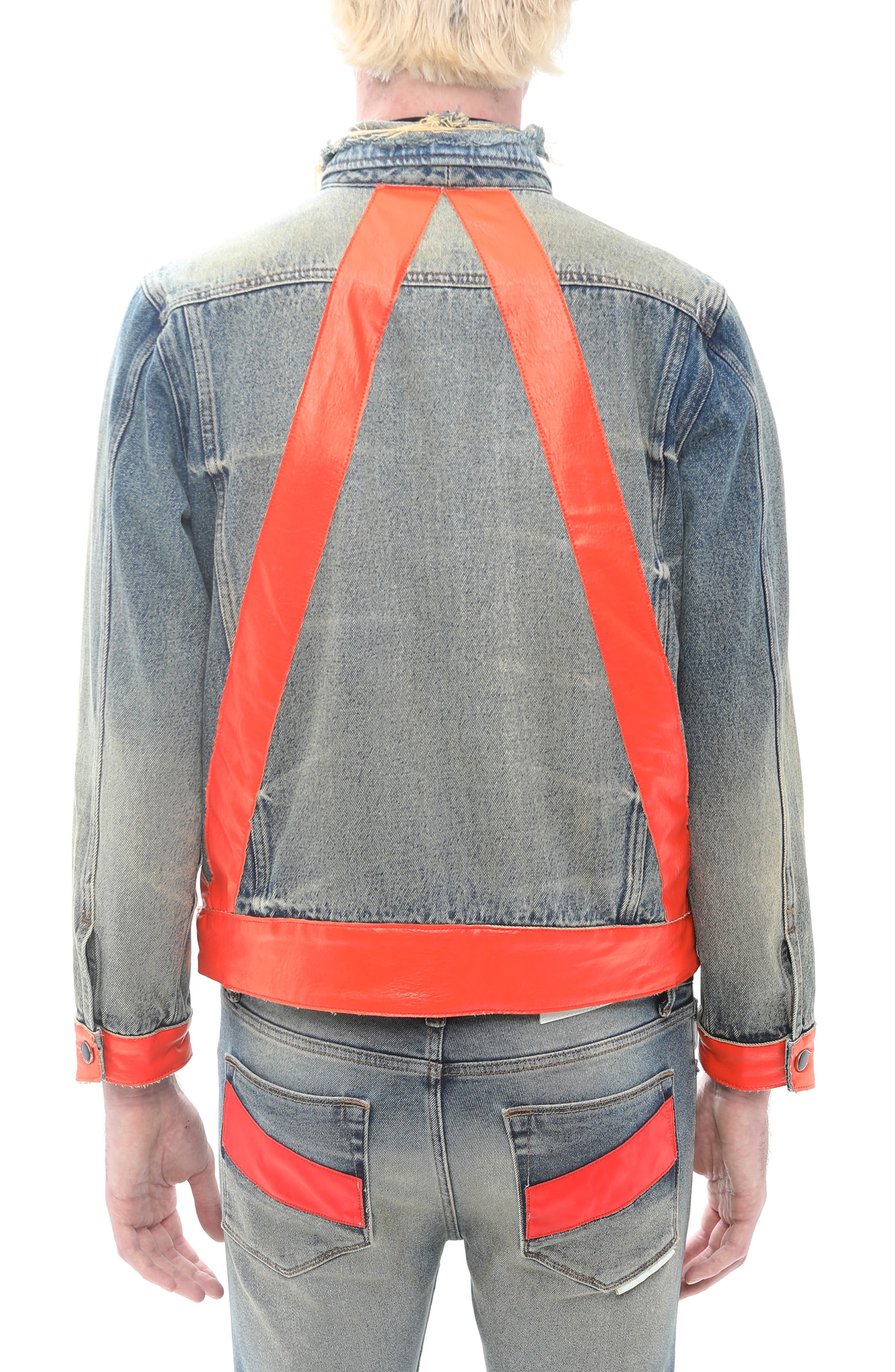 Leather Detail Cotton Denim Trucker Jacket - image 2