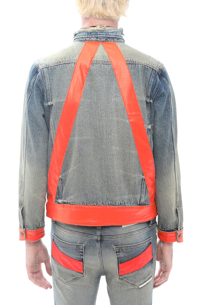 Leather Detail Cotton Denim Trucker Jacket, Alternate, color, ASPEN