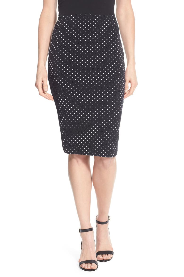 'Island Pin Dot' Midi Tube Skirt, Main, color, RICH BLACK