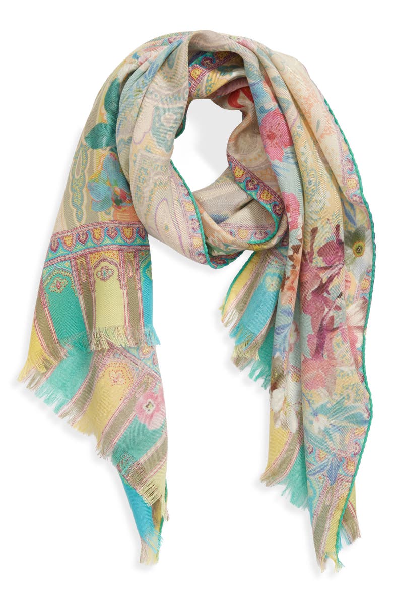 Etro Calcutta Floral Paisley Cashmere & Silk Scarf, Main, color,