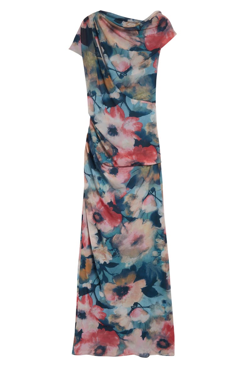 Abstract Floral Draped Asymmetric One-Shoulder Chiffon Gown, Alternate, color, MIST MULTI