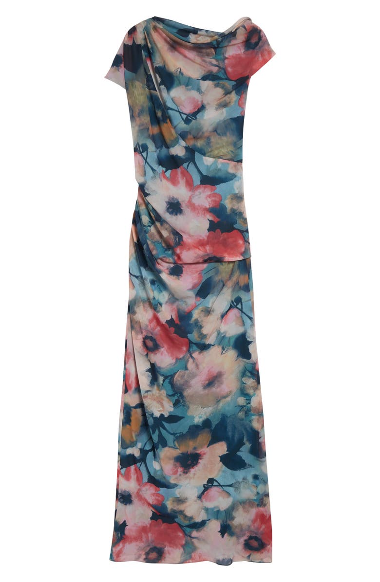 Lela Rose Abstract Floral Draped Asymmetric One-Shoulder Chiffon Gown, Alternate, color, Mist Multi