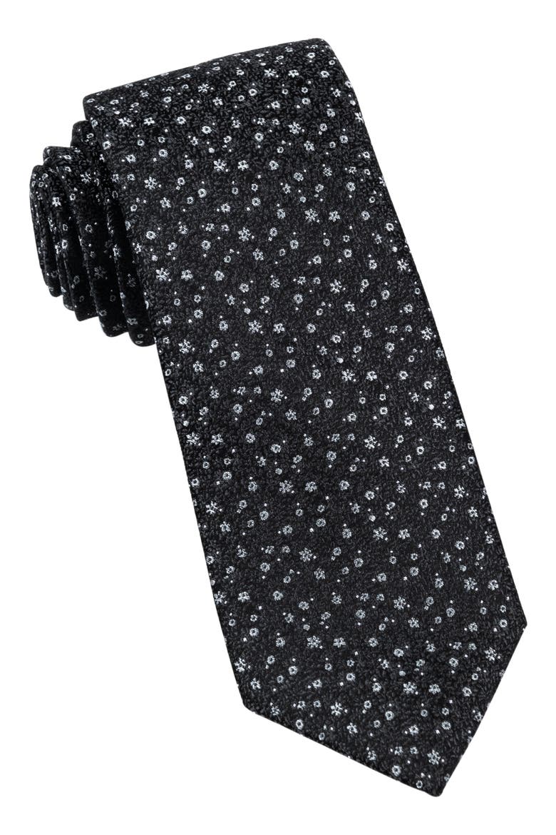 Mini Floral Silk Tie, Main, color, BLACK