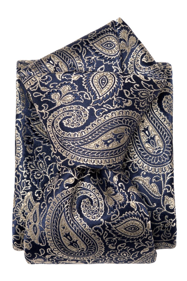 Donatello - Extra Long Silk Jacquard Tie for Men, Alternate, color, Navy and Pewter