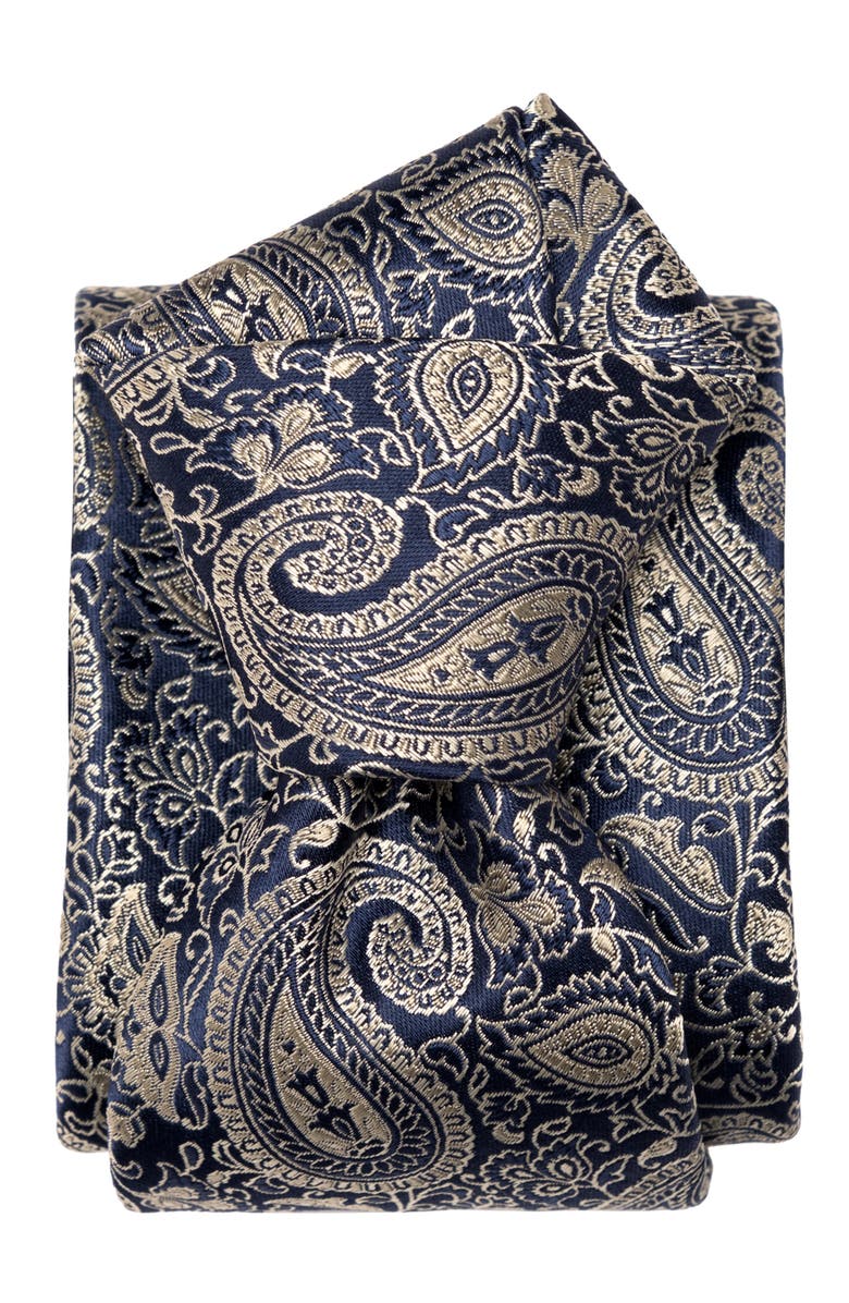 Elizabetta Donatello - Extra Long Silk Jacquard Tie for Men, Alternate, color, Navy And Pewter